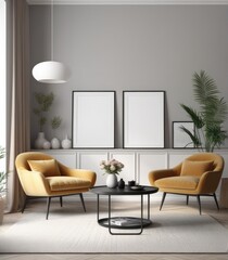 poster frame mock-up in modern living room interior. fucnitur