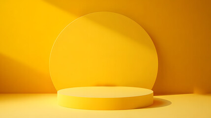 There is a yellow platform on a yellow background for displaying products
