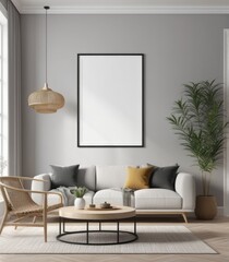 poster frame mock-up in modern living room interior. fucnitur