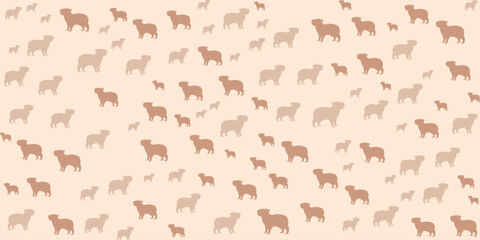 Seamless pattern of pink and brown capybaras on a light pink background. Cute and animal themed designs.