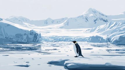 Solitary Penguin in a Frozen Landscape