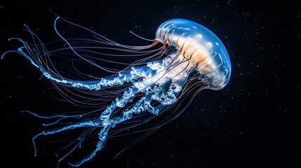 A Single Jellyfish Floating in the Dark