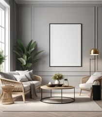 poster frame mock-up in modern living room interior. fucnitur