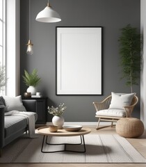 poster frame mock-up in modern living room interior. fucnitur