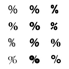 Set of percentage symbols. Twelve different percent signs. Vector illustration.