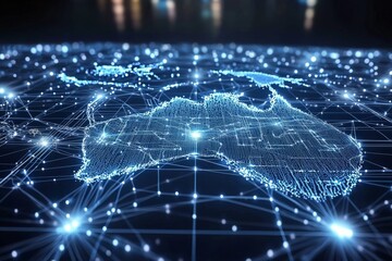 Fototapeta premium Digital map of australia network connectivity created with generative ai