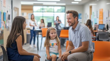 Obraz premium 08081058 190 Parents and their child explore a university entrepreneurship center, examining startup incubator spaces and discussing business ideas. 