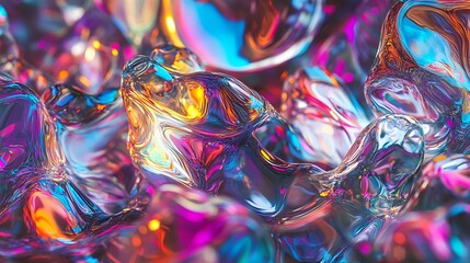 Obraz premium Close-up of abstract iridescent glass texture with vibrant colors.