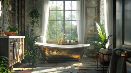 Luxurious Bathroom Interior with Freestanding Tub and Natural Light
