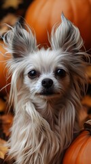 Adorable Hairless Chinese Crested Dog Dressed in a Spooky Halloween Costume Posing for a Studio Portrait Session