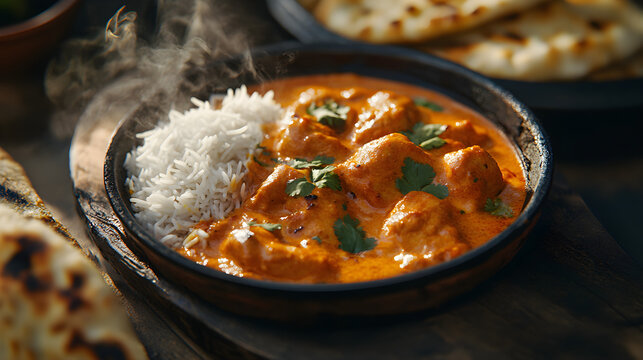 Poulet au beurre indien avec naan et riz basmati