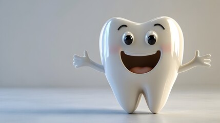 Friendly Cartoon Tooth Character with Vibrant Colors for Dental Care Branding