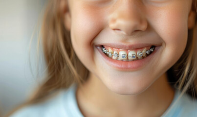Close-Up of a Child's Smile with Orthodontic Braces: A Journey to a Beautiful Smile