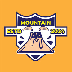 Naklejka premium Mountain badge illustration vector design with colorful and simple style. suitable for logos, icons, posters, advertisements, banners, companies, t-shirt designs, stickers, websites.