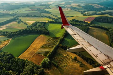 Panoramic Aerial View of Plane Over Vast Farmland