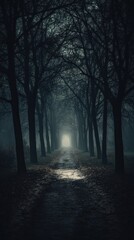 Obraz premium Foggy Forest Path Leading to Light