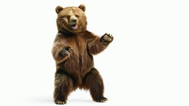 The bear is dancing on a white background