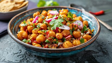 Spicy Chickpea Salad with Red Onion, Cilantro, and Bell Pepper