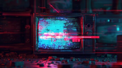 Obraz premium Retro TV with Glitch Effect