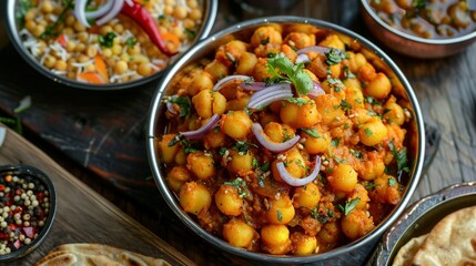 Spicy Chickpea Curry with Onion and Cilantro Garnish