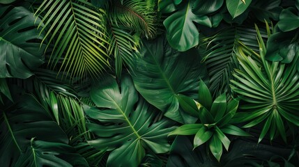 closeup nature view of green leaf and palms background. Flat lay, dark nature concept, tropical leaf, ai