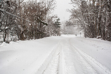 Fototapeta premium A snow-covered MacArthur Boulevard near Washington, DC, during the winter snowstorm of 2010.
