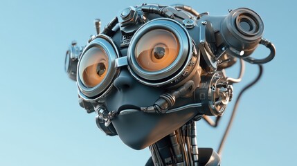 Fototapeta premium 3D Cartoon Cyborg Stalker Character in Steampunk Style