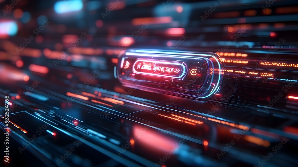 Poster futuristic 3d search engine interface with holographic floating bars for web browsing