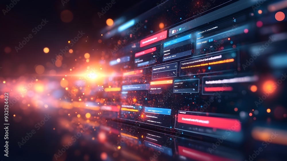 Poster 3d rendered browser window with search results floating in cosmic space