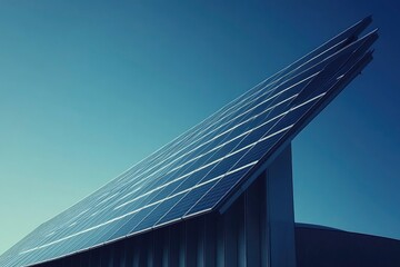 Obraz premium Solar Panels on a Building Against a Blue Sky