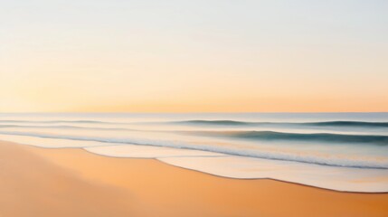 Obraz premium An oil painting of a beach at sunrise, calm water, soft lighting from the sun background.