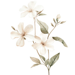 Elegant botanical illustration of white flowers and green leaves, ideal for decor, prints, or digital design projects.