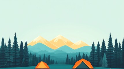 Forest campsite flat design front view outdoor theme cartoon drawing Splitcomplementary color scheme