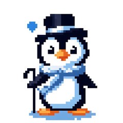 흰 배경, 펭귄, 픽셀아트 (White background, Penguin, pixel art)	
