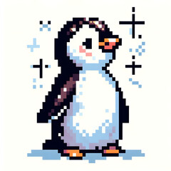 Obraz premium 흰 배경, 펭귄, 픽셀아트 (White background, Penguin, pixel art) 