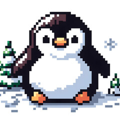 Obraz premium 흰 배경, 펭귄, 픽셀아트 (White background, Penguin, pixel art) 