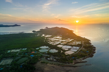 Aerial scenery of the coastline at Ban Pak Hat in Chumphon province, Thailand