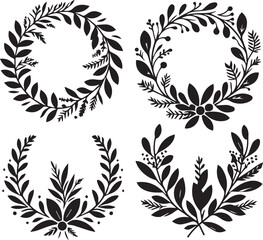 Wreaths and branches with leaves Black Vector Set,  Laurels wreaths, 