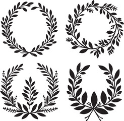 Wreaths and branches with leaves Black Vector Set,  Laurels wreaths, 