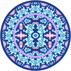 Round carpet of the beauty of flowers, Azure Dreams, blue tone.