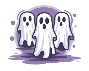 Obraz premium Boo Crew: Spooky Trio of Ghosts in Cartoon Style 