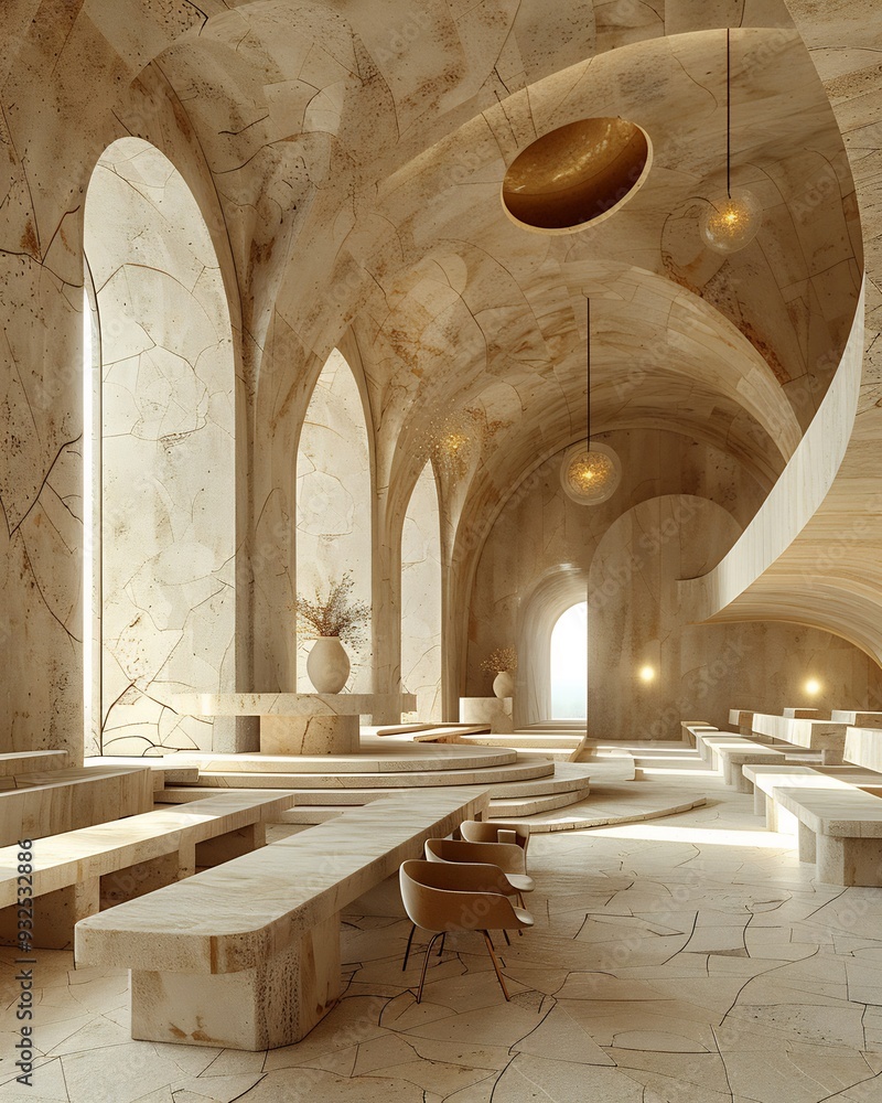 Poster futuristic cathedral creating a transcendent space for reflection