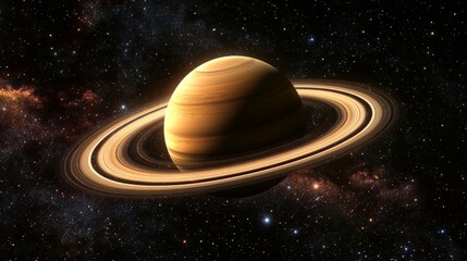 Fototapeta premium Saturn, a pale gold-colored planet with a smooth, cloud-covered surface. The intricate ring structure casts soft shadows against a dark space background.