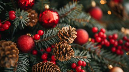 Merry Christmas and happy New Year background.Festive Christmas greeting card with snowflake New Year symbol, Christmas background. Christmas Tree with Decorations. banner with text space