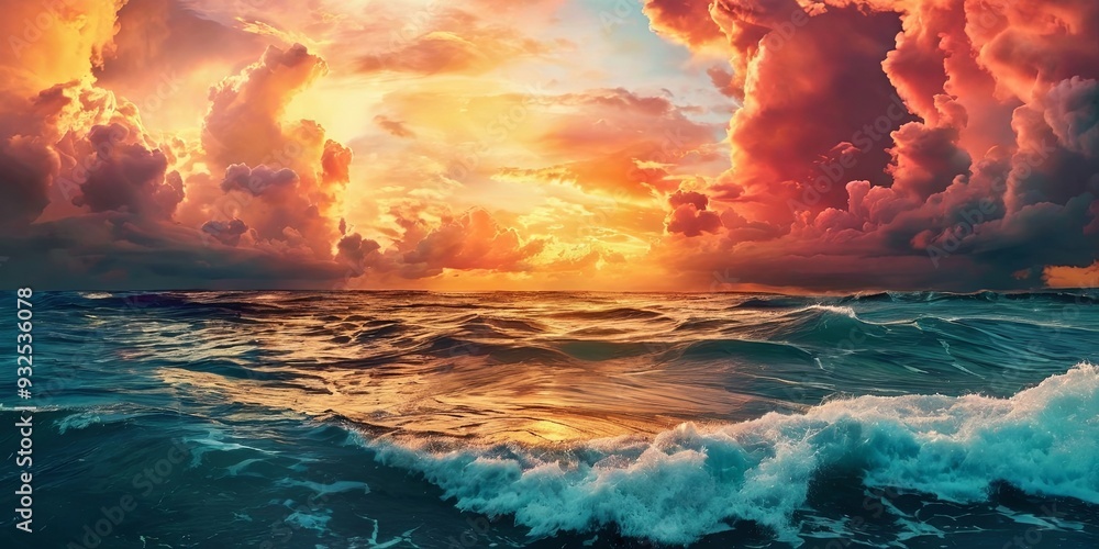 Aufkleber a beautiful sunset over the ocean with a wave crashing in the background
