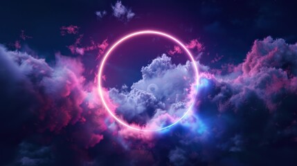 Fototapeta premium Neon Circle in the Clouds