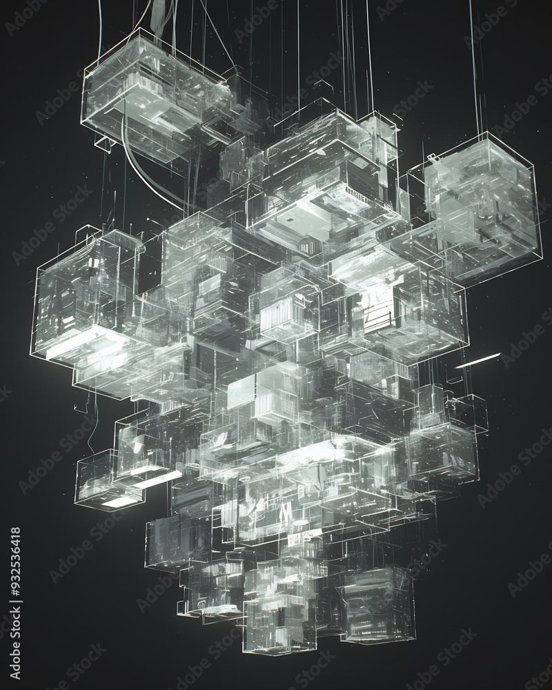 Poster futuristic floating library with books suspended in midair each one glowing with holographic text an