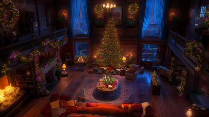 Merry Christmas and happy New Year background.Festive Christmas greeting card with snowflake New Year symbol, Christmas background. Christmas Tree with Decorations. banner with text space