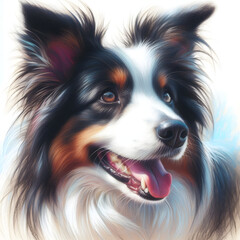 Naklejka premium 흰 배경, 보더 콜리, 파스텔화 (White background, Border Collie, pastel painting)