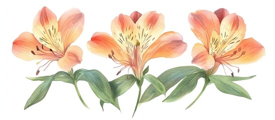 Fototapeta premium Alstroemeria flowers in watercolor style